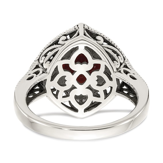 Shey Couture Sterling Silver with 14K Accent Antiqued Diamond and Checkerboard Cushion Garnet Ring