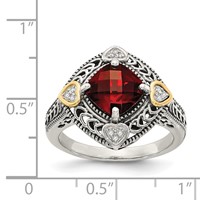 Shey Couture Sterling Silver Ring with 14K Accent Antiqued Diamond and Checkerboard Cushion Garnet view 4