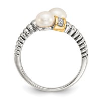 Shey Couture Sterling Silver with 14K Accent Antiqued 5.5-6mm Freshwater Cultured Pearl and Diamond By-Pass Ring view 2