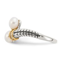 Shey Couture Sterling Silver with 14K Accent Antiqued 5.5-6mm Freshwater Cultured Pearl and Diamond By-Pass Ring view 3