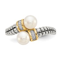 Shey Couture Sterling Silver with 14K Accent Antiqued 5.5-6mm Freshwater Cultured Pearl and Diamond By-Pass Ring view 5