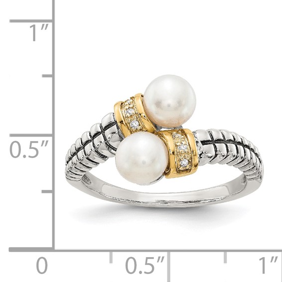 Shey Couture Sterling Silver with 14K Accent Antiqued 5.5-6mm Freshwater Cultured Pearl and Diamond By-Pass Ring