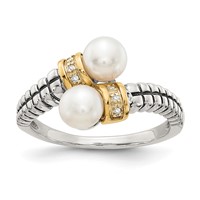 Shey Couture Sterling Silver with 14K Accent Antiqued 5.5-6mm Freshwater Cultured Pearl and Diamond By-Pass Ring view 1