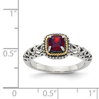 Shey Couture Sterling Silver Ring with 14K Accent Antiqued Cushion Garnet view 4
