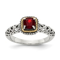 Shey Couture Sterling Silver Ring with 14K Accent Antiqued Cushion Garnet view 1