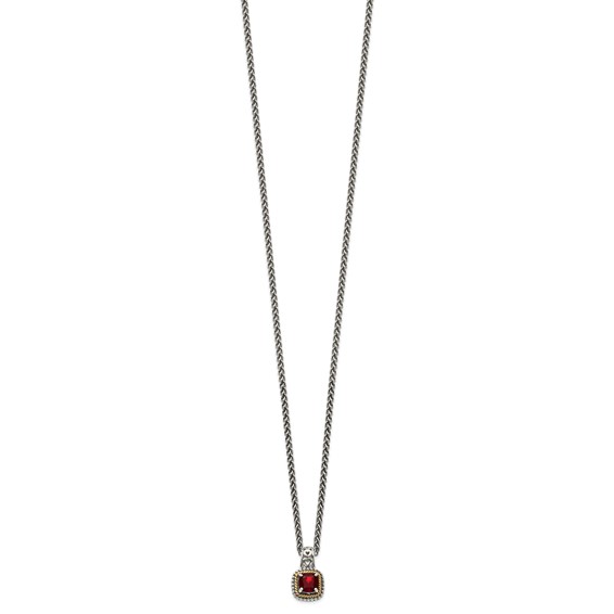 Shey Couture Sterling Silver with 14K Accent 18 Inch Antiqued Cushion Garnet Necklace
