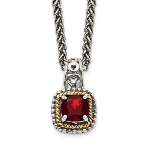 Shey Couture Sterling Silver Necklace with 14K Accent Antiqued Cushion Garnet, 18"