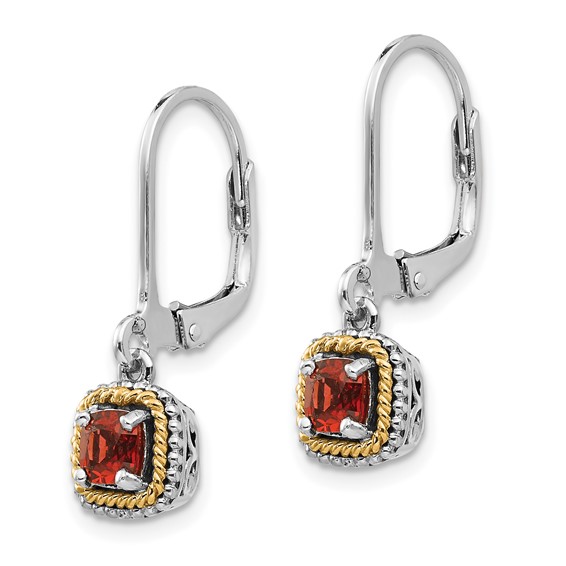 Shey Couture Sterling Silver with 14K Accent Antiqued Cushion Garnet Leverback Earrings