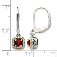 Shey Couture Sterling Silver Earrings with 14K Accent Antiqued Cushion Garnet Leverback view 4