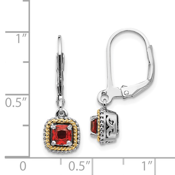 Shey Couture Sterling Silver with 14K Accent Antiqued Cushion Garnet Leverback Earrings