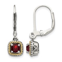 Shey Couture Sterling Silver Earrings with 14K Accent Antiqued Cushion Garnet Leverback view 1