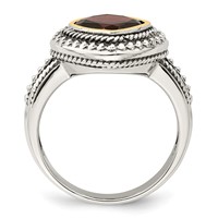 Shey Couture Sterling Silver with 14K Accent Antiqued Cushion Bezel Garnet Ring view 2