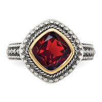 Shey Couture Sterling Silver with 14K Accent Antiqued Cushion Bezel Garnet Ring view 5