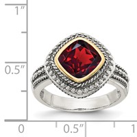 Shey Couture Sterling Silver with 14K Accent Antiqued Cushion Bezel Garnet Ring view 4