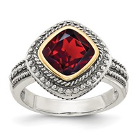 Shey Couture Sterling Silver with 14K Accent Antiqued Cushion Bezel Garnet Ring view 1