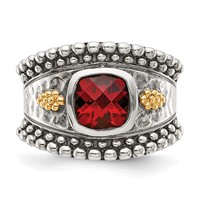 Shey Couture Sterling Silver Ring with 14K Accent Antiqued Cushion Bezel Garnet view 5