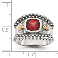 Shey Couture Sterling Silver Ring with 14K Accent Antiqued Cushion Bezel Garnet view 4