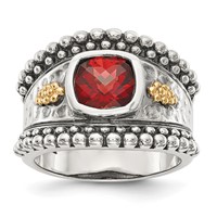 Shey Couture Sterling Silver Ring with 14K Accent Antiqued Cushion Bezel Garnet view 1