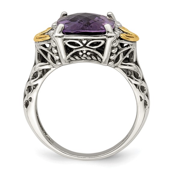 Shey Couture Sterling Silver with 14K Accent Antiqued Cushion Amethyst Ring