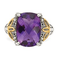 Shey Couture Sterling Silver Ring with 14K Accent Antiqued Cushion Amethyst view 5