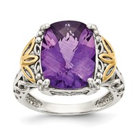 Shey Couture Sterling Silver Ring with 14K Accent Antiqued Cushion Amethyst view 1