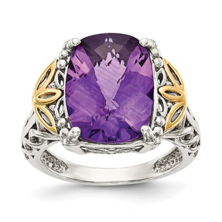 Shey Couture Sterling Silver with 14K Accent Antiqued Cushion Amethyst Ring
