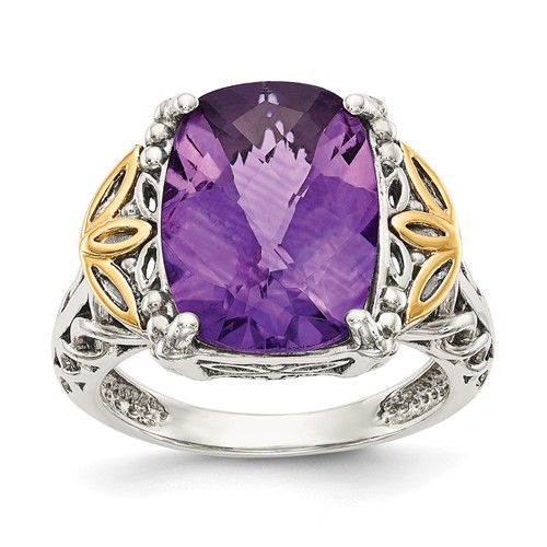 Shey Couture Sterling Silver Ring with 14K Accent Antiqued Cushion Amethyst