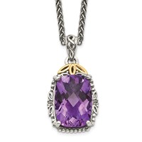 Shey Couture Sterling Silver Necklace with 14K Accent Antiqued Cushion Amethyst - 18in view 1