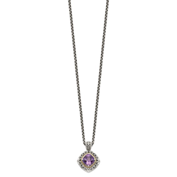 Shey Couture Sterling Silver with 14K Accent 18 Inch Antiqued Cushion Amethyst Necklace