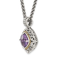 Shey Couture Sterling Silver Necklace with 14K Accent Antiqued Cushion Amethyst, 18" view 5