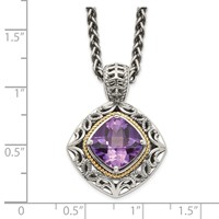 Shey Couture Sterling Silver Necklace with 14K Accent Antiqued Cushion Amethyst, 18" view 3