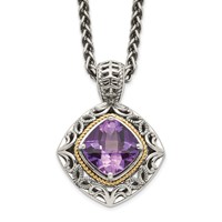 Shey Couture Sterling Silver Necklace with 14K Accent Antiqued Cushion Amethyst, 18" view 1