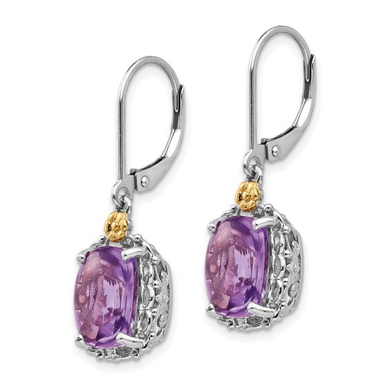 Shey Couture Sterling Silver Antiqued with 14K Accent Cushion Amethyst Leverback Dangle Earrings