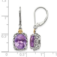 Shey Couture Sterling Silver Antiqued Earrings with 14K Accent Cushion Amethyst Leverback Dangle view 4