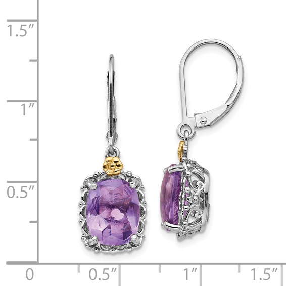 Shey Couture Sterling Silver Antiqued with 14K Accent Cushion Amethyst Leverback Dangle Earrings