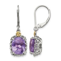 Shey Couture Sterling Silver Antiqued Earrings with 14K Accent Cushion Amethyst Leverback Dangle view 1