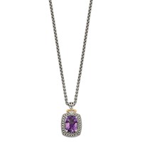 Shey Couture Sterling Silver Necklace with 14K Accent Antiqued Checkerboard-cut Cushion Amethyst and Diamond, 18" view 2