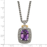 Shey Couture Sterling Silver Necklace with 14K Accent Antiqued Checkerboard-cut Cushion Amethyst and Diamond, 18" view 3