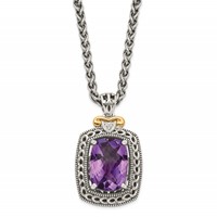 Shey Couture Sterling Silver Necklace with 14K Accent Antiqued Checkerboard-cut Cushion Amethyst and Diamond, 18" view 1