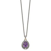 Shey Couture Sterling Silver Necklace with 14K Accent Antiqued Diamond and Pear Shaped Amethyst, 18" view 2