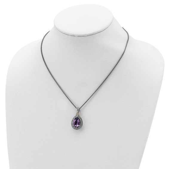 Sterling Silver w/14k Teardrop Gemstone Necklace