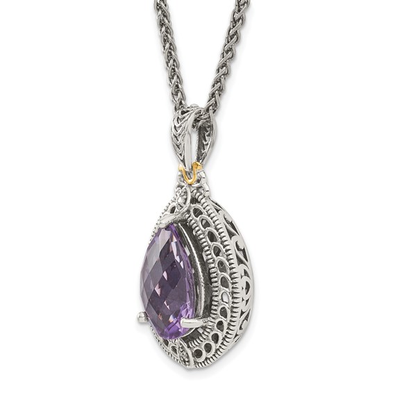 Sterling Silver w/14k Teardrop Gemstone Necklace