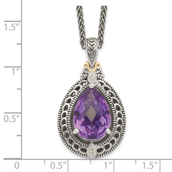 Sterling Silver w/14k Teardrop Gemstone Necklace