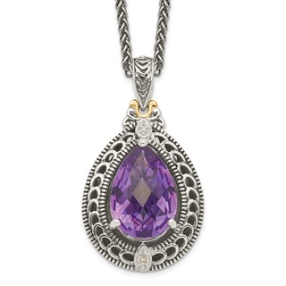 Sterling Silver w/14k Teardrop Gemstone Necklace