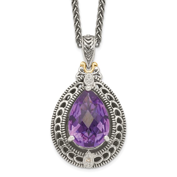 Sterling Silver w/14k Teardrop Gemstone Necklace