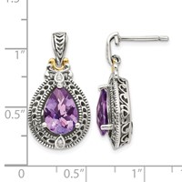 Shey Couture Sterling Silver Earrings with 14K Accent Antiqued Diamond and Pear Shaped Amethyst view 4
