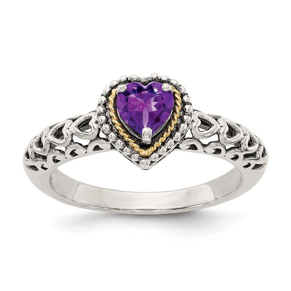 Shey Couture Sterling Silver Ring with 14K Accent Antiqued Amethyst Heart