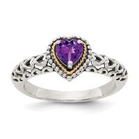 Shey Couture Sterling Silver Ring with 14K Accent Antiqued Amethyst Heart view 1