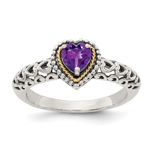 Shey Couture Sterling Silver Ring with 14K Accent Antiqued Amethyst Heart