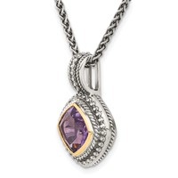 Shey Couture Sterling Silver Necklace with 14K Accent Antiqued Cushion Bezel Amethyst, 18" view 5